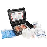 TrueClot® Bleeding Control Kit Simulator (1 GSW - 1 LACERATION) - open, right facing with components around