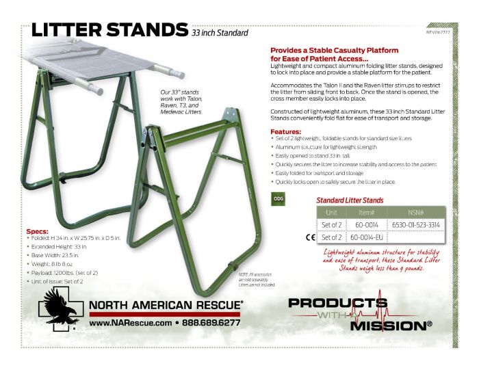 Litter Stands 33 in. Product Information Sheet North American Rescue