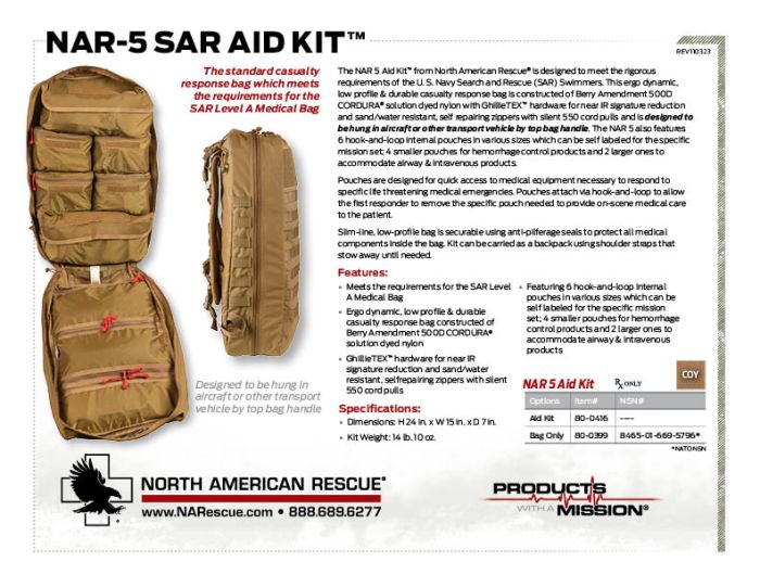 NAR5 SAR Kit Product Information Sheet North American Rescue