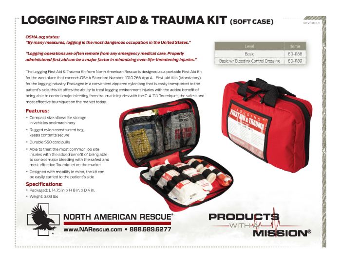 Logging First Aid Kit & Trauma Soft Case Product Information Sheet