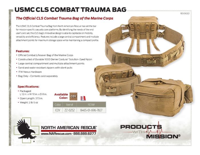 USMC CLS Combat Trauma Bag Product Information Sheet North American