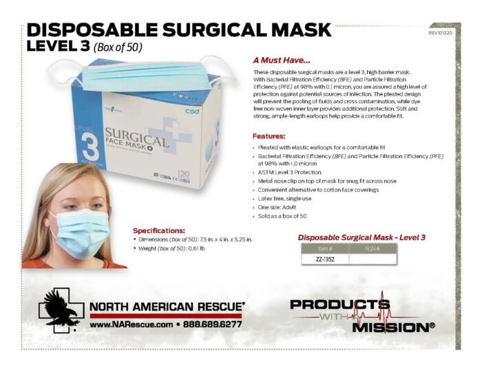 Disposable Surgical Mask Level 3 Product Information Sheet North