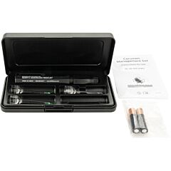 Cerumen Management Kit (CFM) - opened kit, with IFU and batteries next to kit